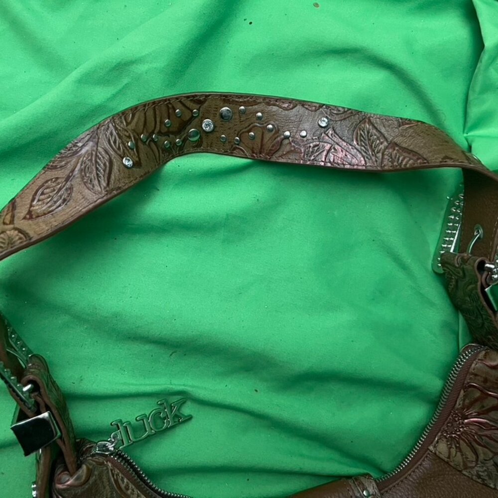 Vintage 80's Charm & Luck Metallic Shoulder Bag With Rhinestone Western Buckles - Picture 6 of 10